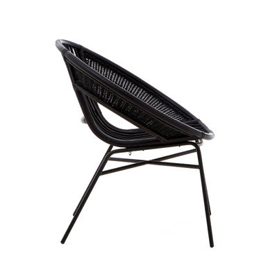 Lagom Black Rattan Round Chair with Metal Frame