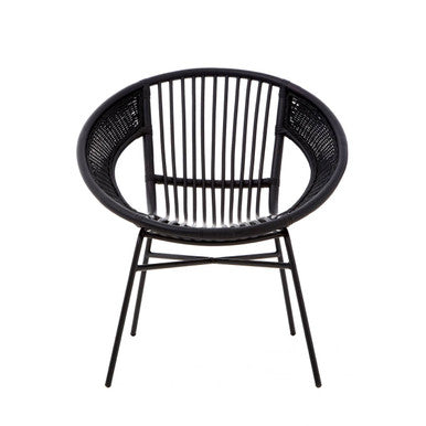 Lagom Black Rattan Round Chair with Metal Frame