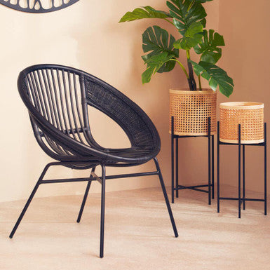 Lagom Black Rattan Round Chair with Metal Frame
