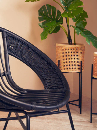 Lagom Black Rattan Round Chair with Metal Frame