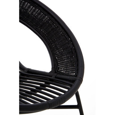 Lagom Black Rattan Round Chair with Metal Frame