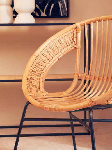 Lagom Natural Rattan Round Chair with Metal Frame