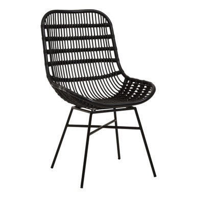 Lagom Black Rattan Curved Chair with Metal Frame