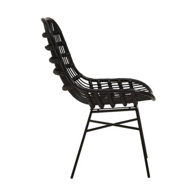 Lagom Black Rattan Curved Chair with Metal Frame