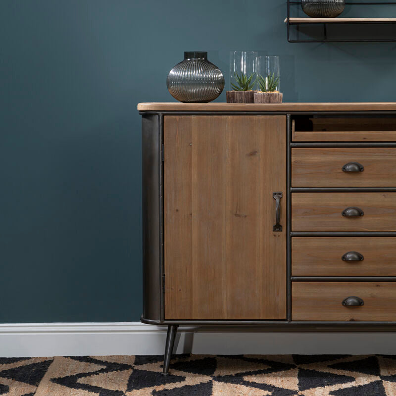 Trinity Natural Wooden and Metal 4 Drawer Sideboard