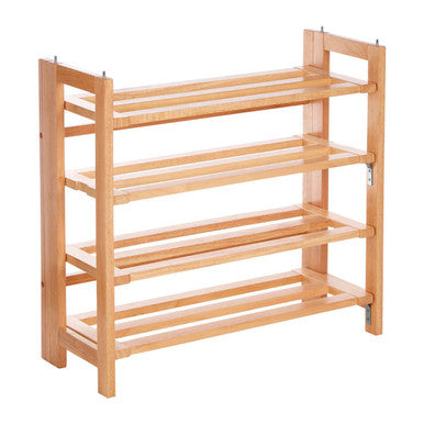 Arla Natural Tropical Hevea Wood 4 Tier Folding Shoe Rack