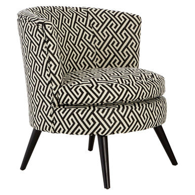 Regents Park Black and Beige Greek Key Fabric Design Round Accent Chair