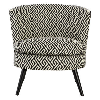 Regents Park Black and Beige Greek Key Fabric Design Round Accent Chair