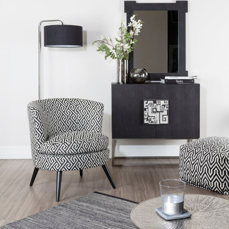 Regents Park Black and Beige Greek Key Fabric Design Round Accent Chair