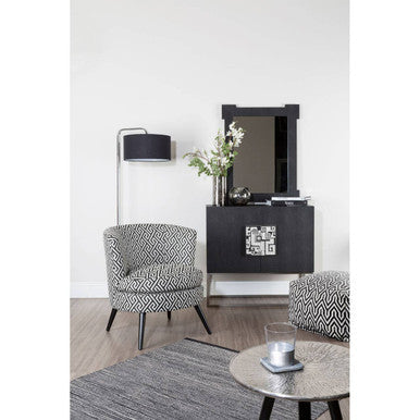 Regents Park Black and Beige Greek Key Fabric Design Round Accent Chair