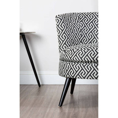 Regents Park Black and Beige Greek Key Fabric Design Round Accent Chair