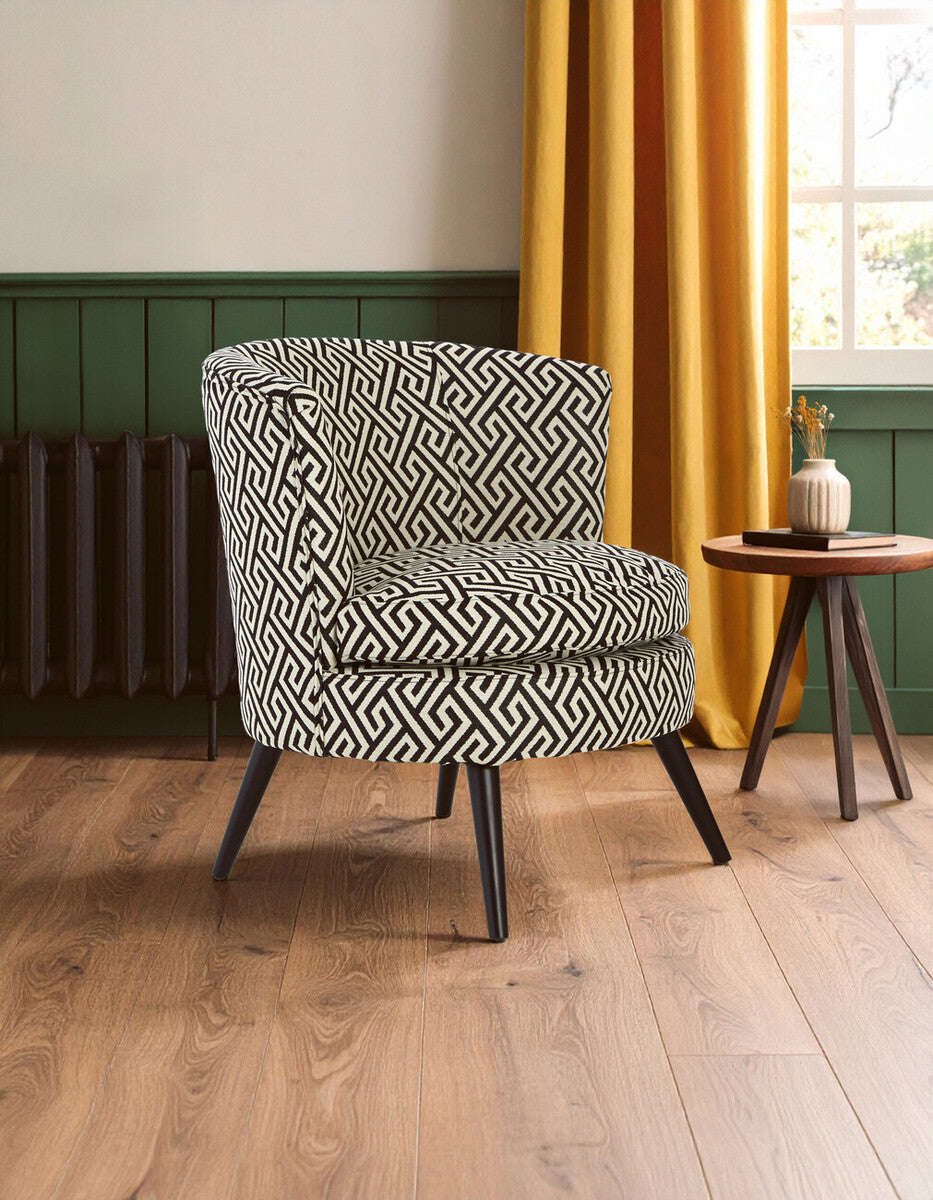 Regents Park Black and Beige Greek Key Fabric Design Round Accent Chair
