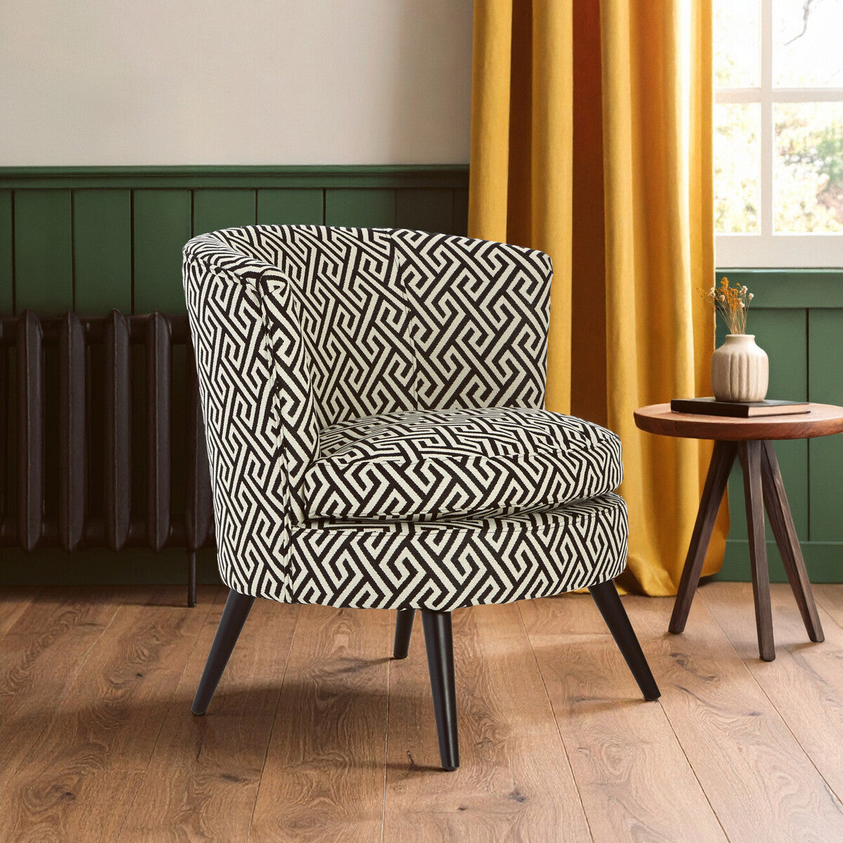 Regents Park Black and Beige Greek Key Fabric Design Round Accent Chair