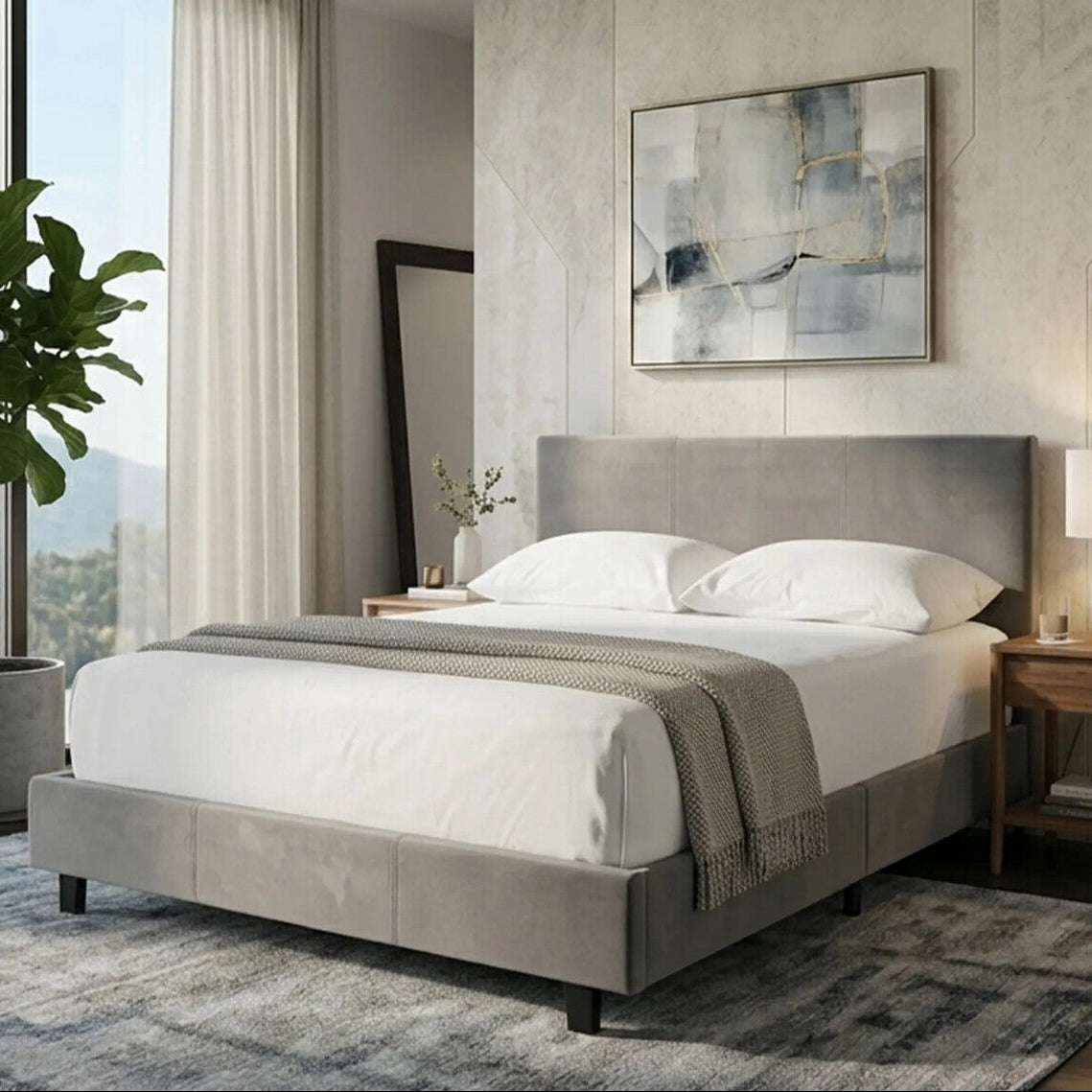 Grey Velvet King Bed