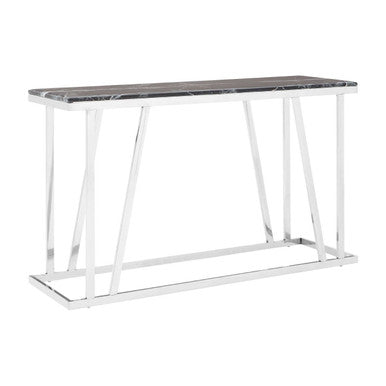 Black Marble Top Console Table with Reflective Silver Finish Stainless Steel Frame