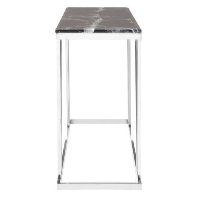 Black Marble Top Console Table with Reflective Silver Finish Stainless Steel Frame | Ackley