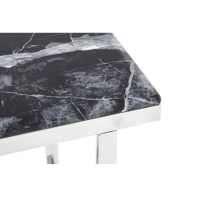 Black Marble Top Console Table with Reflective Silver Finish Stainless Steel Frame | Ackley