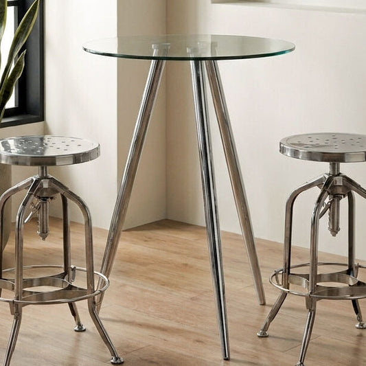 Barton Clear Glass Round Bar Table with Chrome Finish Legs