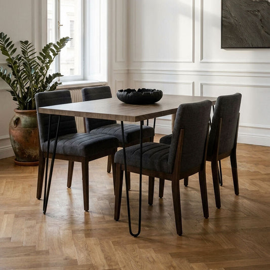 Natural Wood Effect Dining Table with Black Metal Base 150cm