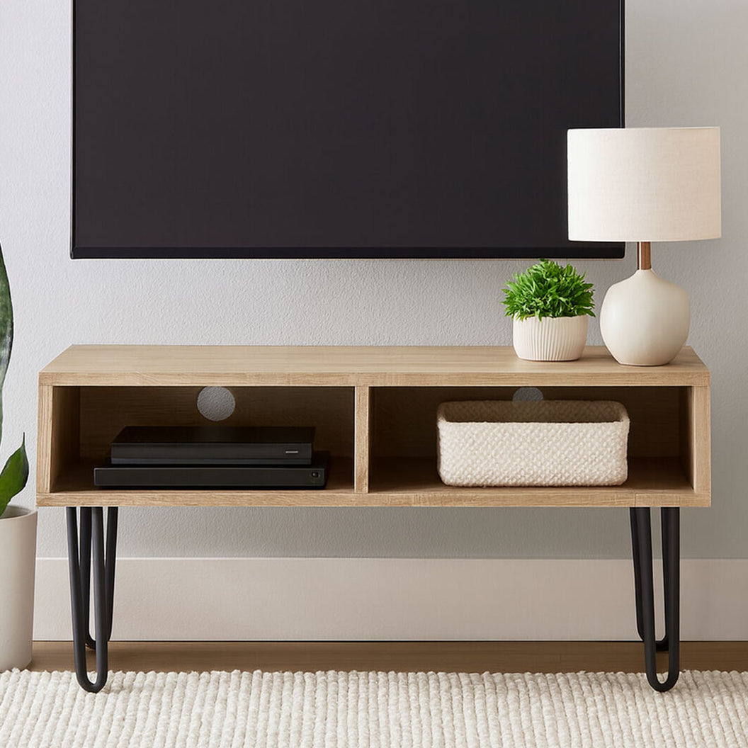 Borough Natural Wood Effect and Metal Media Unit