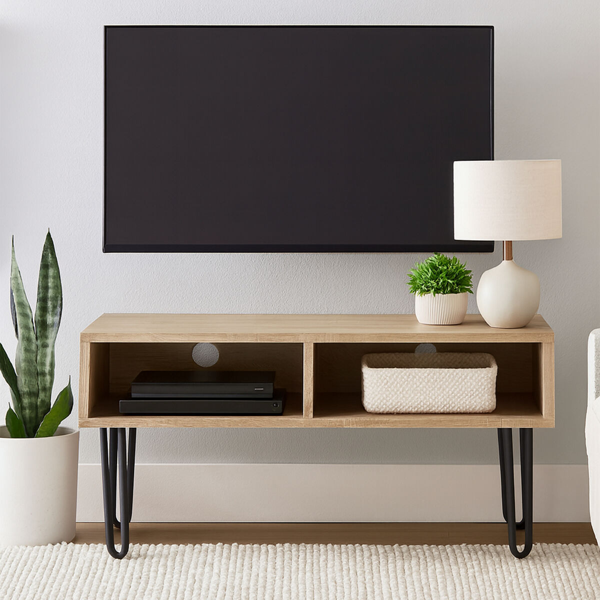 Borough Natural Wood Effect and Metal Media Unit