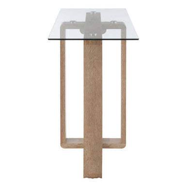 Barton Clear Glass Console Table with Wood Effect Legs