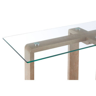 Barton Clear Glass Console Table with Wood Effect Legs