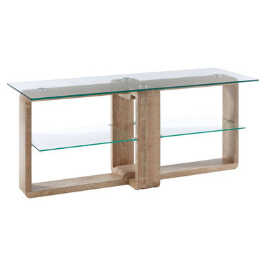 Barton Clear Glass 2 Tier Media Unit with Wood Effect Legs