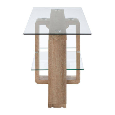 Barton Clear Glass 2 Tier Media Unit with Wood Effect Legs