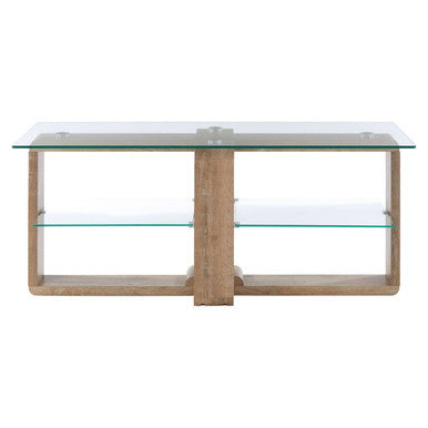 Barton Clear Glass 2 Tier Media Unit with Wood Effect Legs