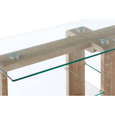 Barton Clear Glass 2 Tier Media Unit with Wood Effect Legs