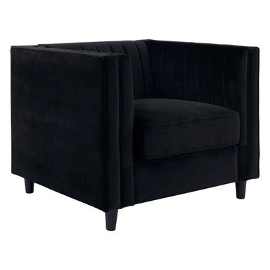 Farah Black Velvet Chair with Pleated Detail