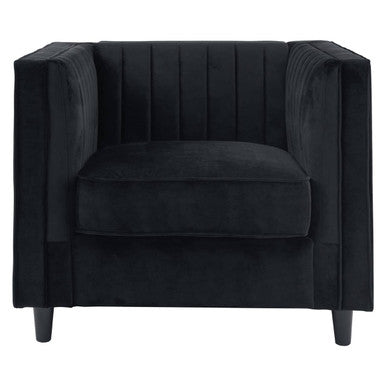 Farah Black Velvet Chair with Pleated Detail
