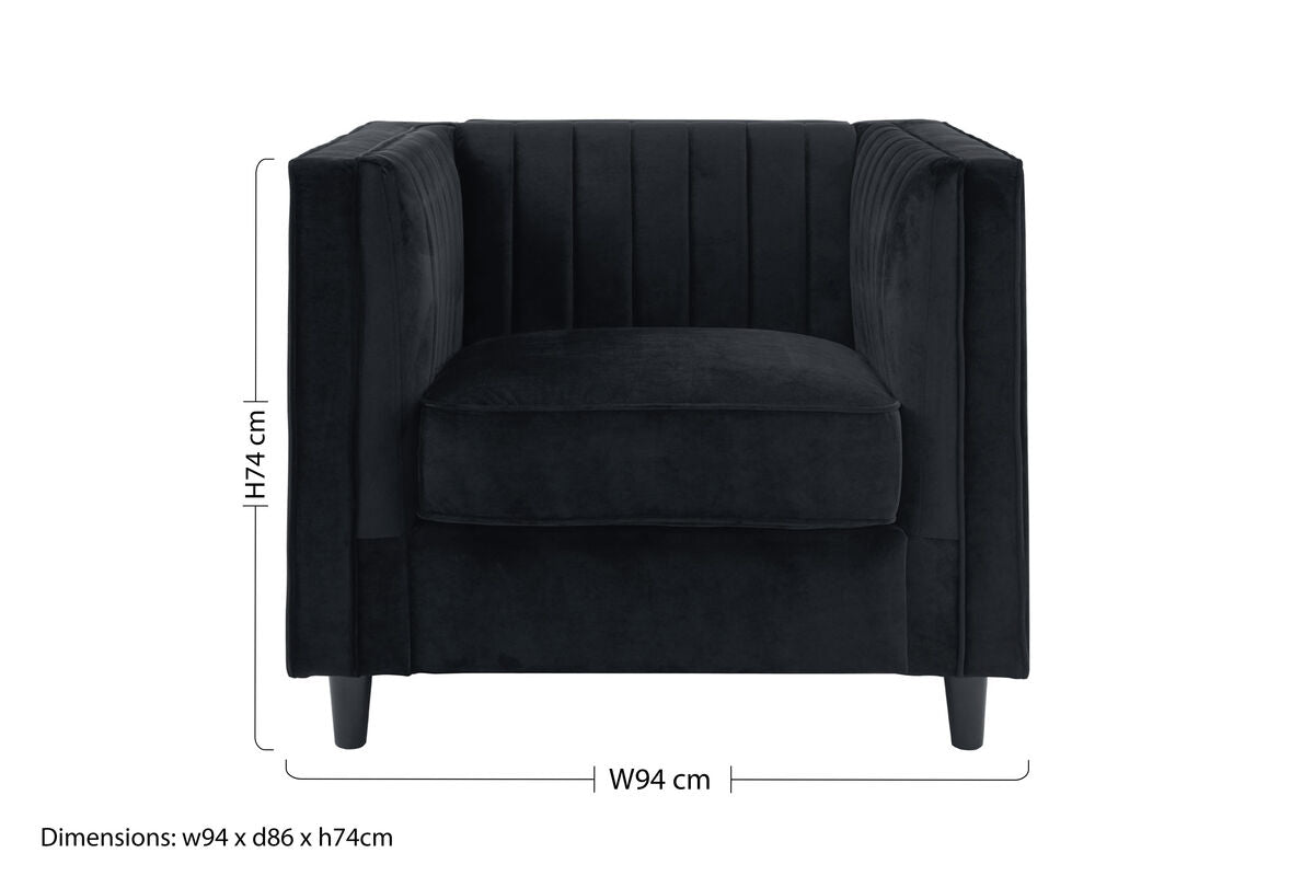Farah Black Velvet Chair with Pleated Detail