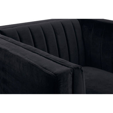 Farah Black Velvet Chair with Pleated Detail