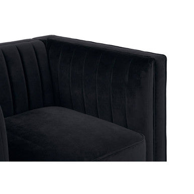 Farah Black Velvet Chair with Pleated Detail
