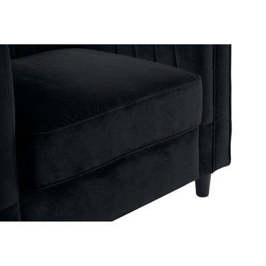 Farah Black Velvet Chair with Pleated Detail