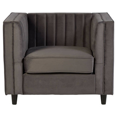 Farah Grey Velvet Chair with Pleated Detail