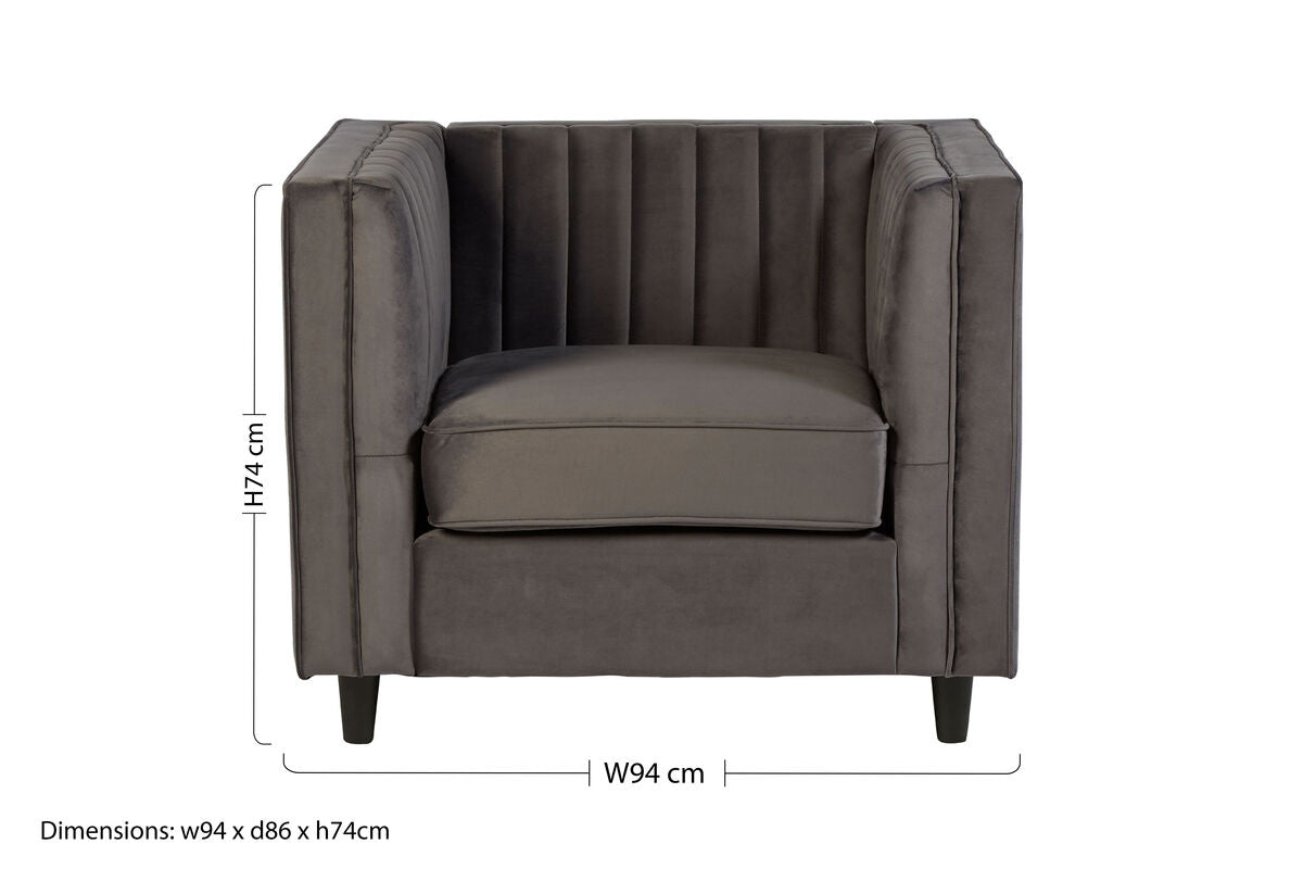 Farah Grey Velvet Chair with Pleated Detail