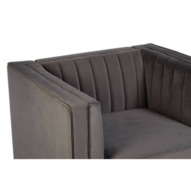 Farah Grey Velvet Chair with Pleated Detail