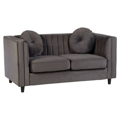Farah Grey Velvet 2 Seater Sofa with Pleated Detail
