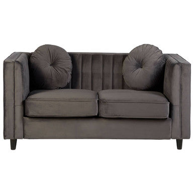 Farah Grey Velvet 2 Seater Sofa with Pleated Detail