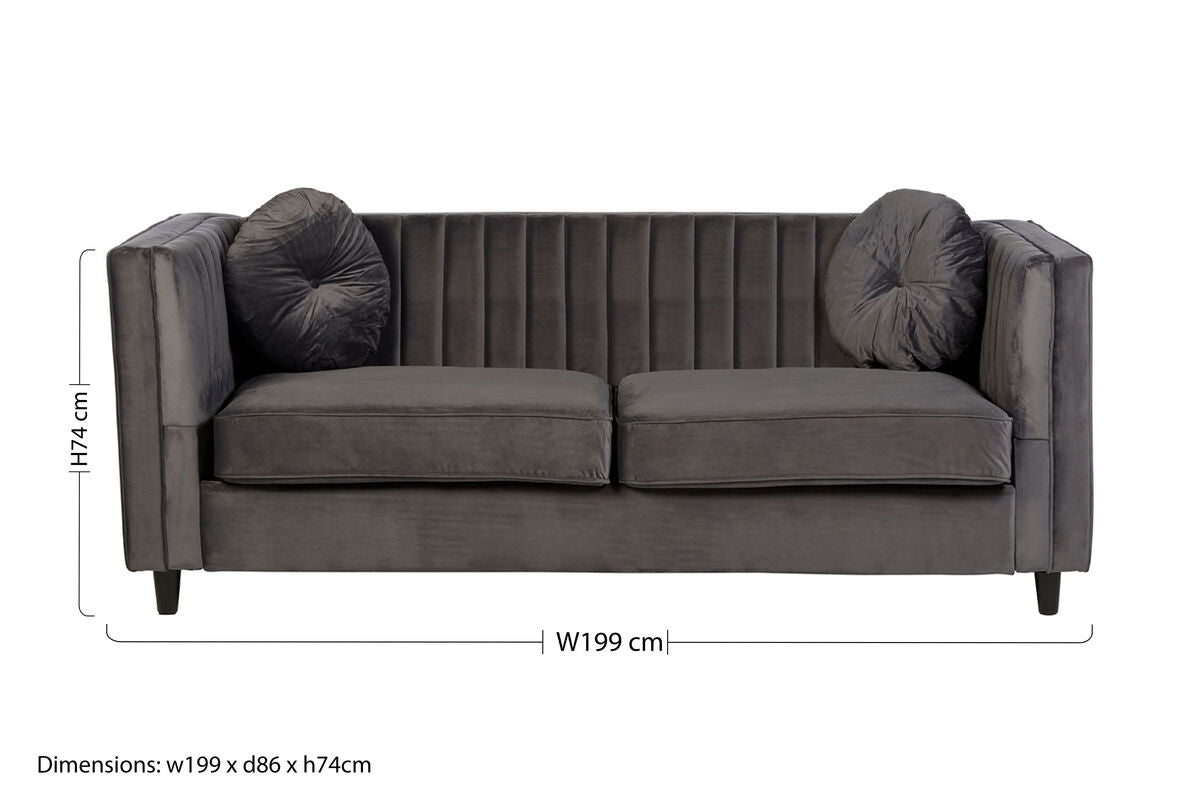 Farah Grey Velvet 3 Seater Sofa