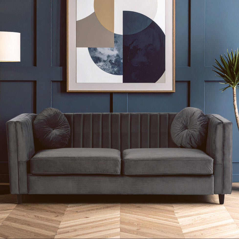 Farah Grey Velvet 3 Seater Sofa