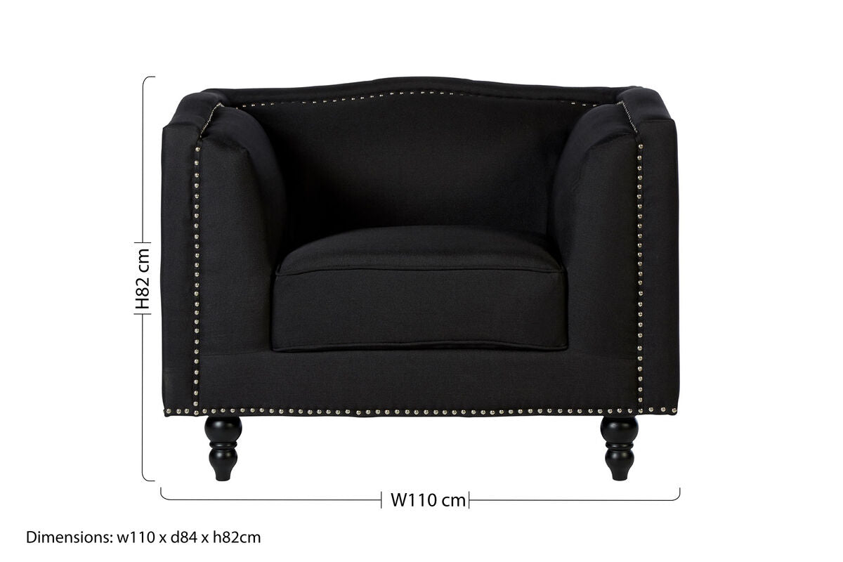 Feya Black Fabric Armchair with Stud Detail