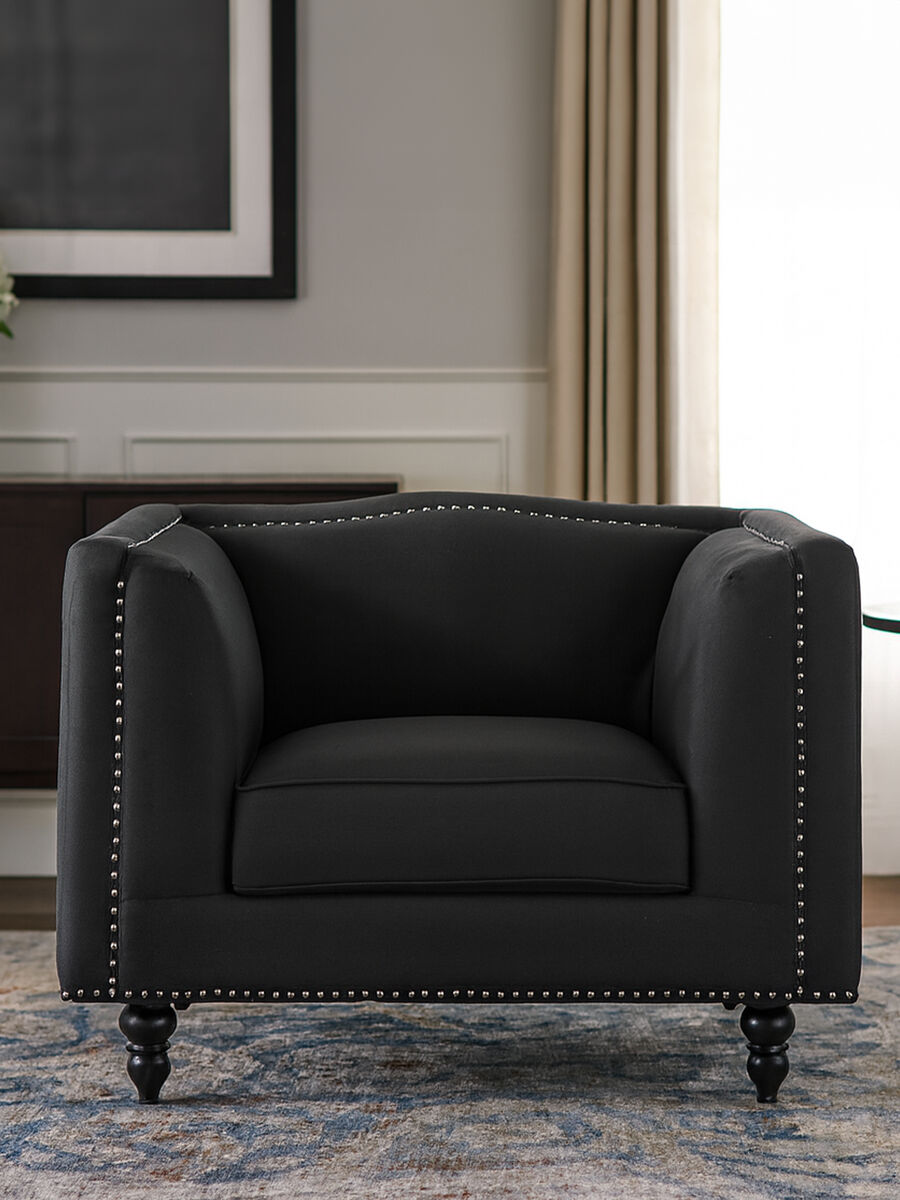 Feya Black Fabric Armchair with Stud Detail