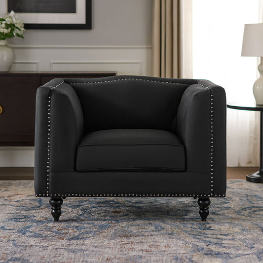 Feya Black Fabric Armchair with Stud Detail