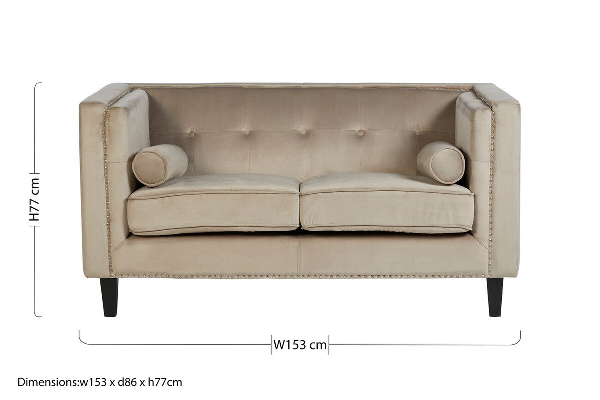 Felisa Mink Velvet 2 Seater Sofa with Stud Detail