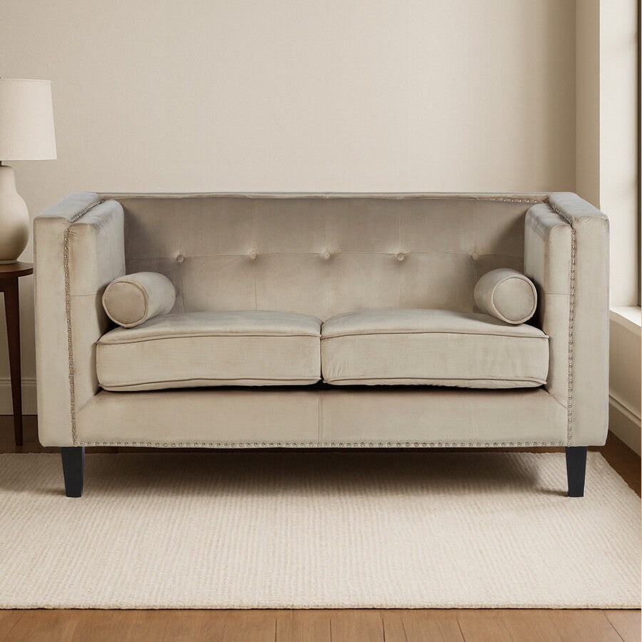 Felisa Mink Velvet 2 Seater Sofa with Stud Detail