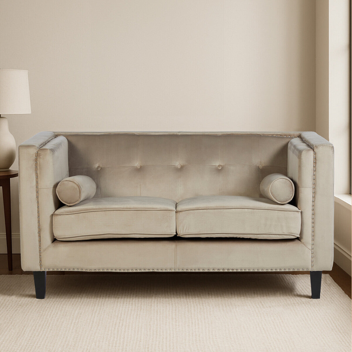 Felisa Mink Velvet 2 Seater Sofa with Stud Detail